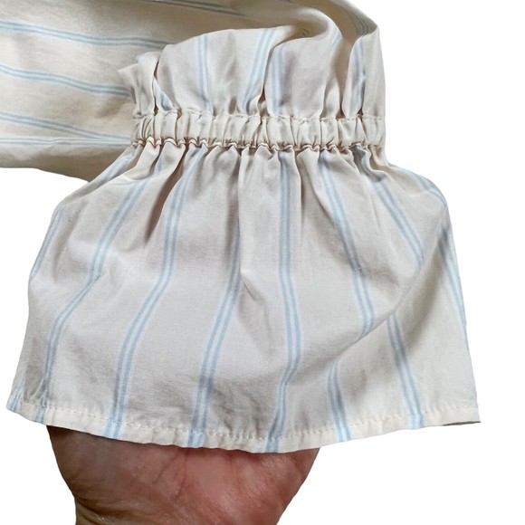 Frame Denim Bell Sleeve Button Down Shirt Light Light Pink w Blue Stripes XS - Picture 5 of 10